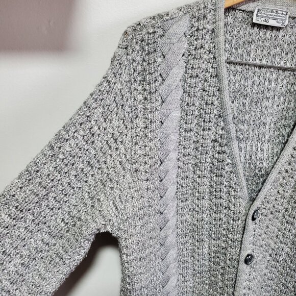 SEARS Vintage 80s Cable Knit Chunky Grandpa Cardigan Button Front Men’s Medium - Picture 3 of 10